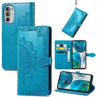 For Motorola Moto G52 Mandala Flower Embossed Horizontal Flip Leather Phone Case(Blue)