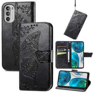 For Motorola Moto G52 Butterfly Love Flower Embossed Flip Leather Phone Case(Black)