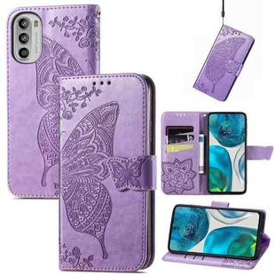 For Motorola Moto G52 Butterfly Love Flower Embossed Flip Leather Phone Case(Light Purple)