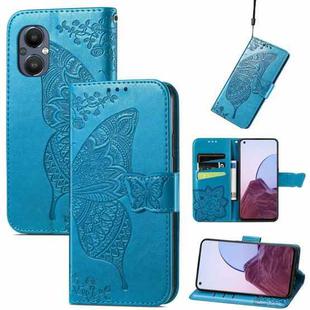For OnePlus N20 5G Butterfly Love Flower Embossed Flip Leather Phone Case(Blue)