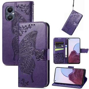 For OnePlus N20 5G Butterfly Love Flower Embossed Flip Leather Phone Case(Dark Purple)