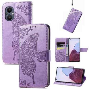 For OnePlus N20 5G Butterfly Love Flower Embossed Flip Leather Phone Case(Light Purple)