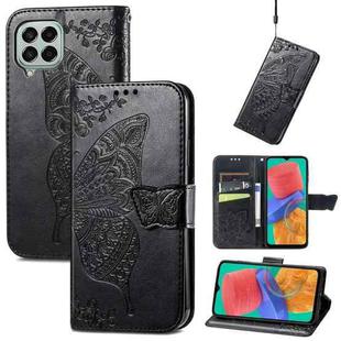 For Samsung Galaxy M33 5G Butterfly Love Flower Embossed Flip Leather Phone Case(Black)