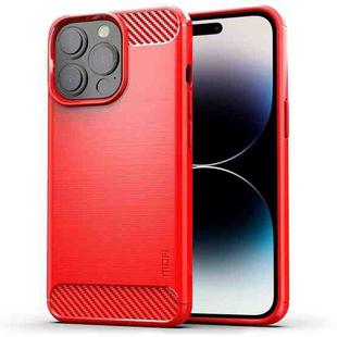 For iPhone 14 Pro Max MOFI Gentleness Brushed Texture Carbon Fiber TPU Phone Case (Red)