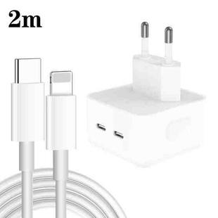 PD 35W Dual USB-C / Type-C Ports Charger with 2m Type-C to 8 Pin Data Cable, EU Plug
