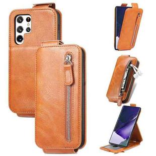 For Samsung Galaxy S22 Ultra 5G Zipper Wallet Vertical Flip Leather Phone Case(Brown)