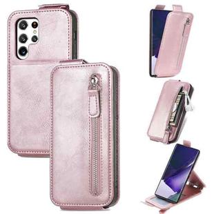 For Samsung Galaxy S22 Ultra 5G Zipper Wallet Vertical Flip Leather Phone Case(Pink)