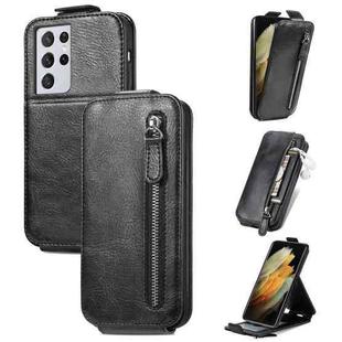 For Samsung Galaxy S21 Ultra Zipper Wallet Vertical Flip Leather Phone Case(Black)