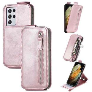 For Samsung Galaxy S21 Ultra Zipper Wallet Vertical Flip Leather Phone Case(Pink)