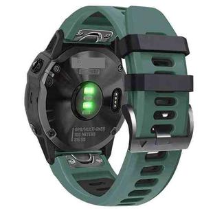 For Garmin Fenix 6X 26mm Silicone Sports Two-Color Watch Band(Amy Green+Black)