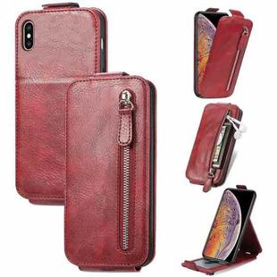 For iPhone X / XS Zipper Wallet Vertical Flip Leather Phone Case(Red)