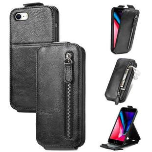 For iPhone SE 2022 / SE 2020 / 8 / 7 Zipper Wallet Vertical Flip Leather Phone Case(Black)