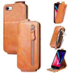 For iPhone SE 2022 / SE 2020 / 8 / 7 Zipper Wallet Vertical Flip Leather Phone Case(Brown)