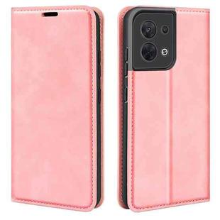 For OPPO Reno8 Retro-skin Magnetic Suction Leather Phone Case(Pink)