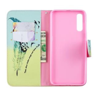 Colored Drawing Pattern Horizontal Flip Leather Case for Samsung Galaxy A50,with Holder & Card Slots & Wallet(Feather Bird)