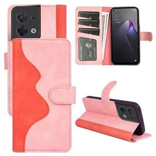 For OPPO Reno8 Stitching Horizontal Flip Leather Phone Case(Pink Red)