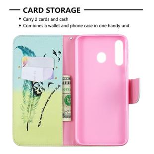 Colored Drawing Pattern Horizontal Flip Leather Case for Samsung Galaxy M30,with Holder & Card Slots & Wallet(Feather Bird)