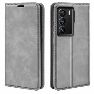 For ZTE Axon 40 Ultra Retro-skin  Magnetic Suction Leather Phone Case(Grey)