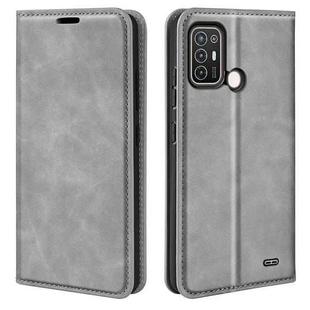 For ZTE Blade A52 Retro-skin Magnetic Suction Leather Phone Case(Grey)