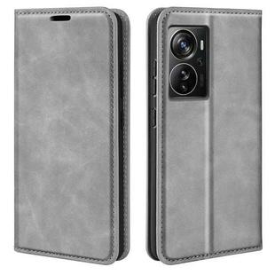 For ZTE Axon 40 Pro Retro-skin  Magnetic Suction Leather Phone Case(Grey)