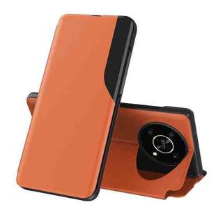 For Huawei Mate 40 Side Display Shockproof Horizontal Flip Leather Phone Case(Orange)