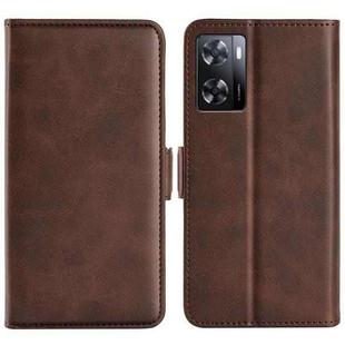 For OPPO A57 4G Dual-side Magnetic Buckle Horizontal Flip Leather Phone Case(Brown)