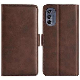 For Motorola G62 5G Dual-side Magnetic Buckle Horizontal Flip Leather Phone Case(Brown)