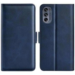 For Motorola G62 5G Dual-side Magnetic Buckle Horizontal Flip Leather Phone Case(Dark Blue)