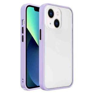 For iPhone 14 Plus Frosted Skin Feel PC Contrast Color Button Phone Case (Purple)