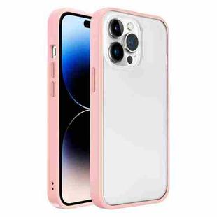 For iPhone 14 Pro Frosted Skin Feel PC Contrast Color Button Phone Case(Pink)