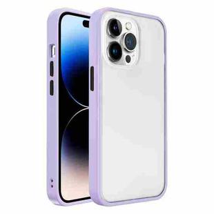 For iPhone 14 Pro Frosted Skin Feel PC Contrast Color Button Phone Case(Purple)