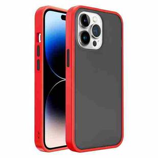 For iPhone 14 Pro Max Frosted Skin Feel PC Contrast Color Button Phone Case (Red+Black)