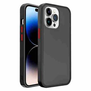 For iPhone 14 Pro Max Frosted Skin Feel PC Contrast Color Button Phone Case (Black+Red)