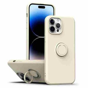 For iPhone 14 Pro Ring Kickstand Silicone Phone Case(Antique White)