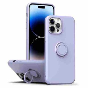 For iPhone 14 Pro Ring Kickstand Silicone Phone Case(Light Purple)