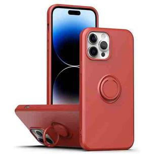 For iPhone 14 Pro Ring Kickstand Silicone Phone Case(Hawthorn Red)