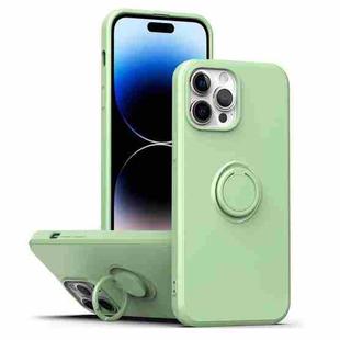 For iPhone 14 Pro Ring Kickstand Silicone Phone Case(Mint Green)