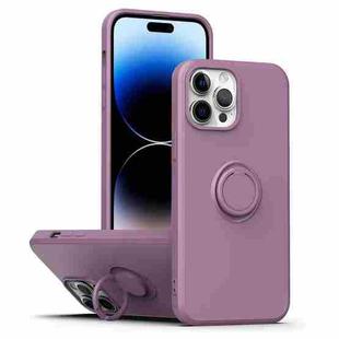 For iPhone 14 Pro Max Ring Kickstand Silicone Phone Case (Dark Purple)