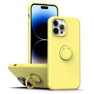 For iPhone 14 Pro Max Ring Kickstand Silicone Phone Case (Yellow)
