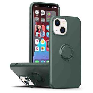 For iPhone 14 Plus Ring Kickstand Silicone Phone Case (Army Green)