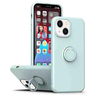 For iPhone 14 Plus Ring Kickstand Silicone Phone Case (Light Cyan)