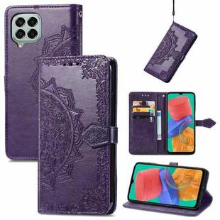For Samsung Galaxy M33 5G Mandala Flower Embossed Horizontal Flip Leather Phone Case(Purple)