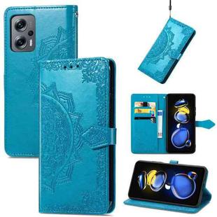 For Xiaomi Redmi Note 11T 5G Mandala Flower Embossed Horizontal Flip Leather Phone Case(Blue)