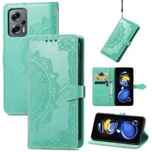 For Xiaomi Redmi Note 11T 5G Mandala Flower Embossed Horizontal Flip Leather Phone Case(Green)