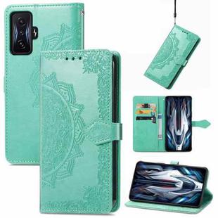 For Xiaomi Redmi K50 Gaming Mandala Flower Embossed Horizontal Flip Leather Phone Case(Green)