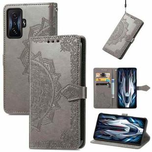 For Xiaomi Redmi K50 Gaming Mandala Flower Embossed Horizontal Flip Leather Phone Case(Gray)