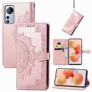 For Xiaomi 12 Lite Mandala Flower Embossed Horizontal Flip Leather Phone Case(Rose Gold)