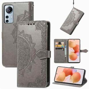 For Xiaomi 12 Lite Mandala Flower Embossed Horizontal Flip Leather Phone Case(Gray)