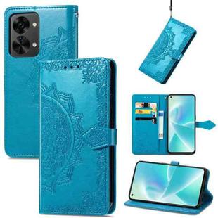 For OnePlus Nord 2T Mandala Flower Embossed Horizontal Flip Leather Phone Case(Blue)