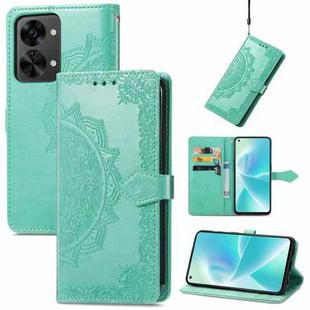 For OnePlus Nord 2T Mandala Flower Embossed Horizontal Flip Leather Phone Case(Green)